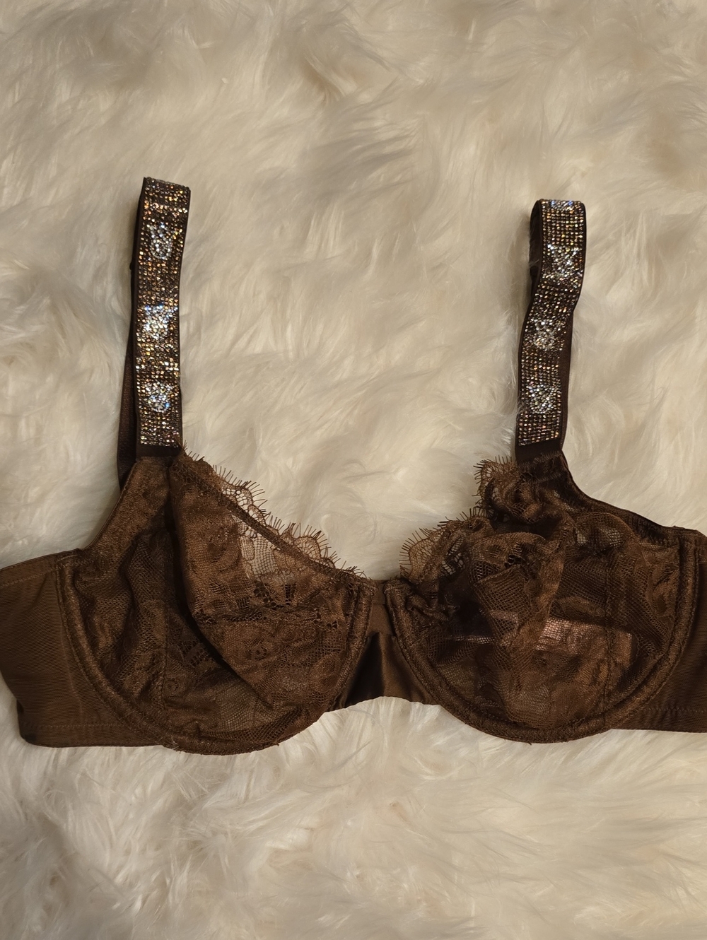 Victoria's Secret Brown Lace Embellished Strap Bra SIZE 34D